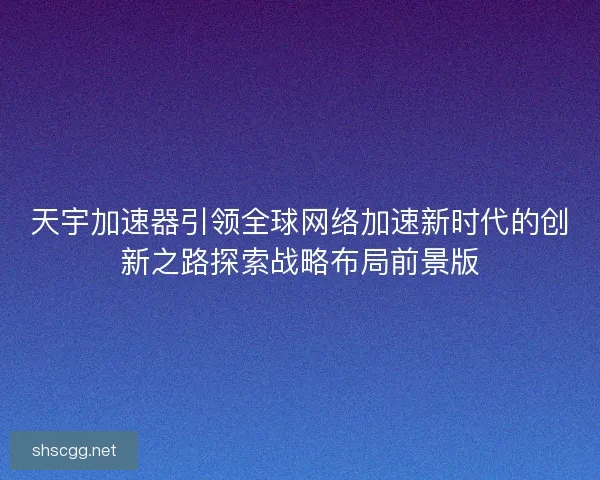 天宇加速器引领全球网络加速新时代的创新之路探索战略布局前景版